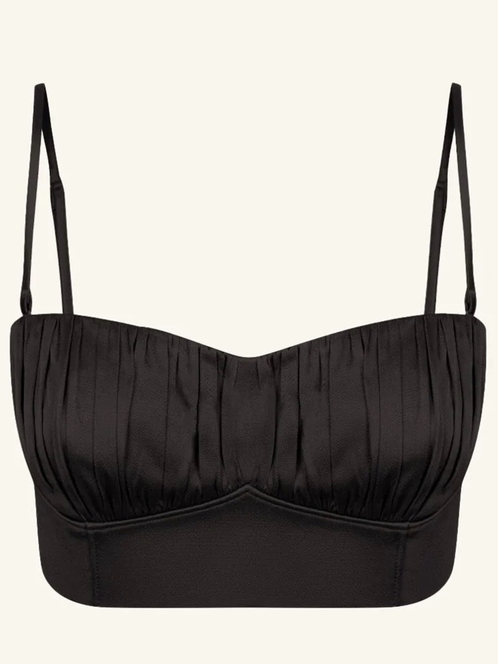 Shona Joy La Lune Corded Ruched Satin Bralette Black